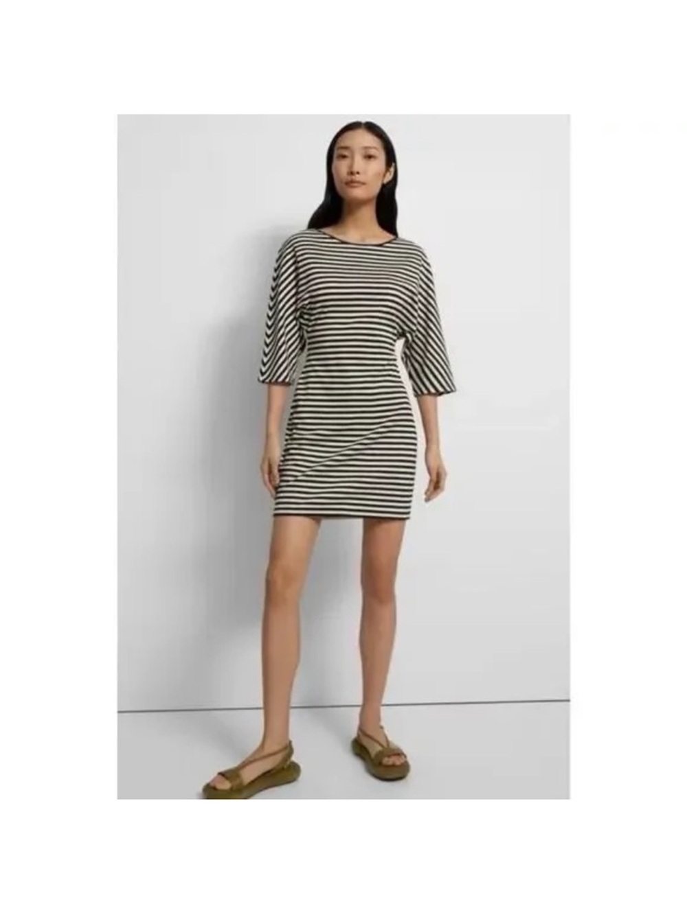 Striped Black and White Boatneck Mini Dress - Women